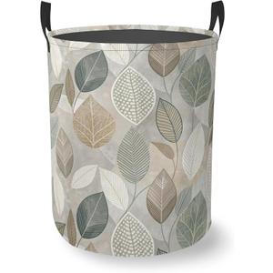 Boho Green Leaves Round Laundry Hamper Storage Basket Toys Clothes Organizer Bin For Home Bathroom Bedroom Dorm Nursery