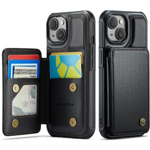 Vinich for iPhone 15 Wallet Case with Card Holder, RFID Blocking Credit Slots Kickstand Shockproof Phone Cover Fit for iPhone 15 6.1" Black