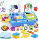 deAO Play Sink with Running Water, Color Changing Children Electric Dishwasher Upgraded Real Faucet and Play Dishes, Pretend Role Play Toys for Kids