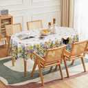 Horaldaily Spring Tablecloth 6084 Inch Oval, Orange Daffodils Narcissus Tulips Flower Cat Washable Seasonal Table Cover for Party Picnic Dinner Decor