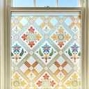 Coavas Stained Glass Window Film Decorative Privacy Cling for Home Bathroom & Front Door, 3D Floral Design, UV Blocking, Heat Control, Non-Adhesive, Reusable, Yellow, 23.6" x 35.4"