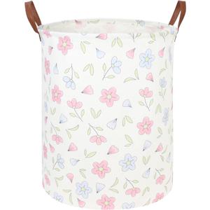 Flower Patter Laundry Hamper,Girls Laundry Basket,Waterproof foldable kid's laundry basket,Baby Girls Nursery Hamper,Gift Baskets, Girls Room Decor(Blue flower)