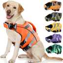 Kuoser Dog Life Jacket with Reflective Stripes, Adjustable High Visibility Dog Life Vest with High Flotation Swimsuit for Small Medium and Large Dogs (Small (Chest Girth:16.9-21.3''), 9#BrightOrange)