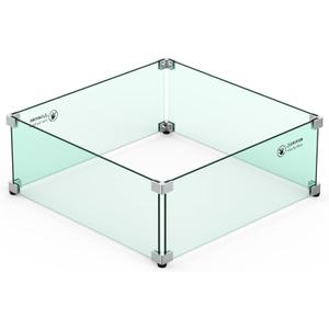 Skyflame Glass Wind Guard for Fire Pit Square, 18"x 18"x 6" Tempered Glass Flame Shield, Fire-Resistant Windscreen Set, Fits for 12-inch Outdoor fire Pit Burner Pan