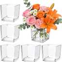 6 Pack Square Glass Vase 4" x 4" x 4", Clear Cube Vases for Centerpieces, Thickened Glass Flower Vases, Plant Terrarium, Floating Candle Holder for Wedding Party, Office/Home Decor, Events