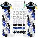 2 Sets Graduation Balloon Column Stand Kits with Balloons 2025 Prom Send off Graduation Themed Decoration Navy Blue Balloon Tower Stand Kit for Grad High School & College Celebration Party Supplies