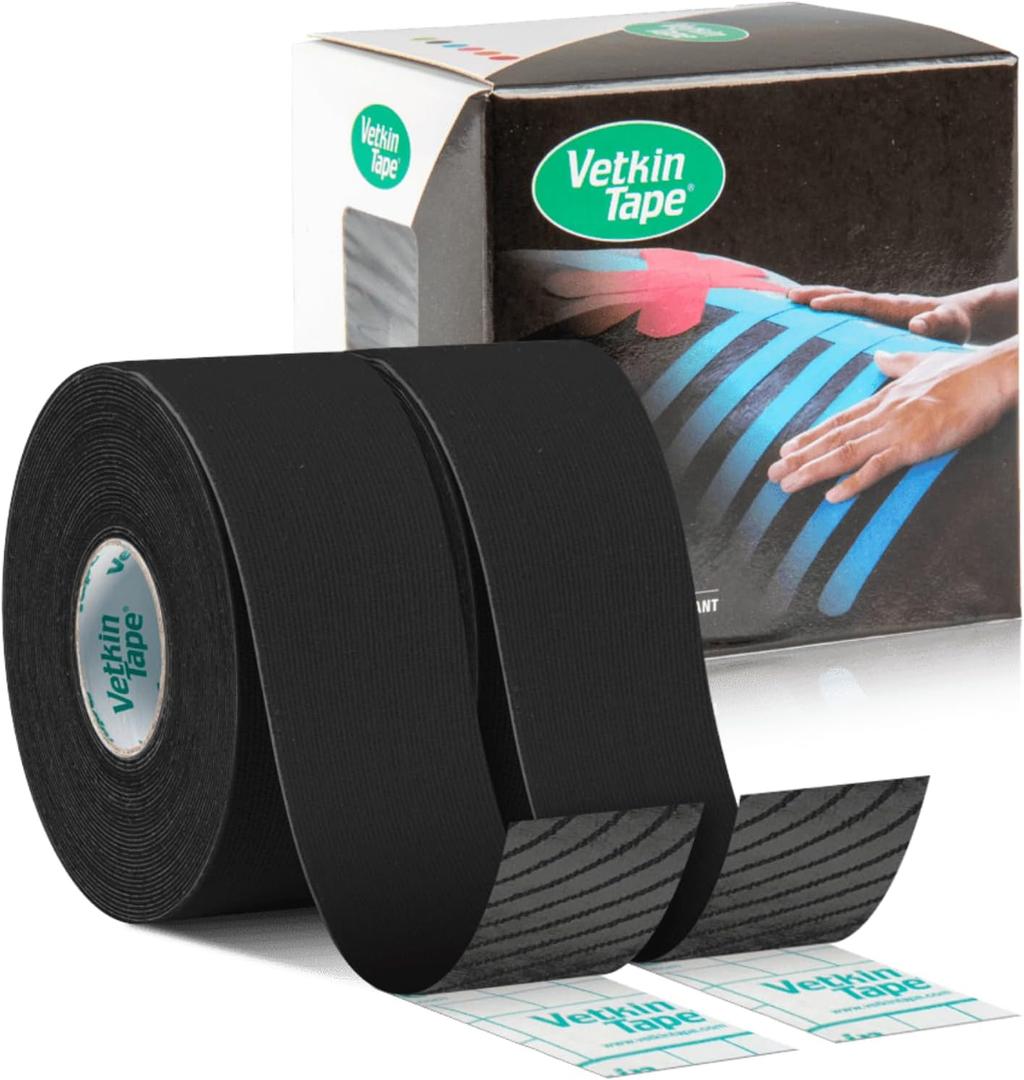 VETKIN VetkinTape Veterinary Kinesiology Tape | Tape for Horses & Dogs | Equine & Canine Kinesiotape | Latex Free and Quality Mark Certified Ktape | 1.2 inch | Pack of 2 Rolls (Black)