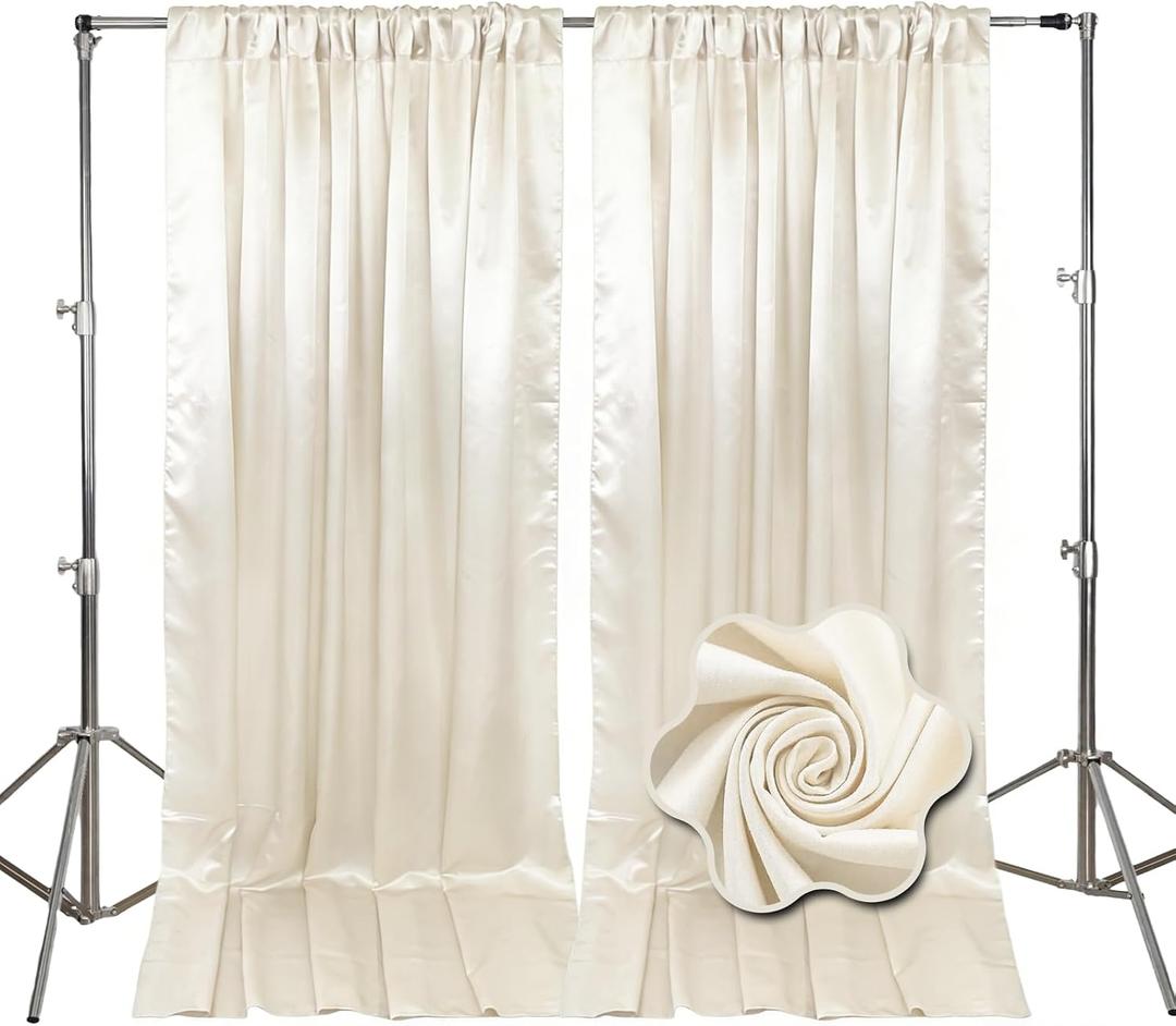 10ft x 10ft Ivory White Backdrop Curtains for Parties, Fabric Satin Background Curtain with Rod Pockets for Weddings, Birthday, Baby Shower, Photography, Graduation Party Backdrop Drapes, 2 Panels