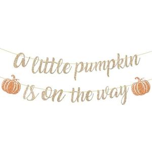 Alynta Pre-Strung A Little Pumpkin Is On The Way Banner NO DIY Fall Pumpkin Baby Shower Banner Garland Gold Glitter for Fall Little Pumpkins Baby Shower Gender Reveal Decorations