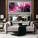 Black and Pink Abstract Wall Art for Office - Modern Art Wall Decor Living Room - Large 3 Piece Canvas Wall Art for Bedroom Size 24" x 36"