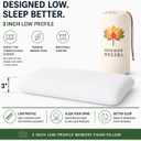 Thin Flat Memory Foam Pillow for Stomach Sleeping, Low Profile Back & Side Sleepers, 3-Inch Cooling Gel Pillow, Bamboo-Tencel Cover, Standard