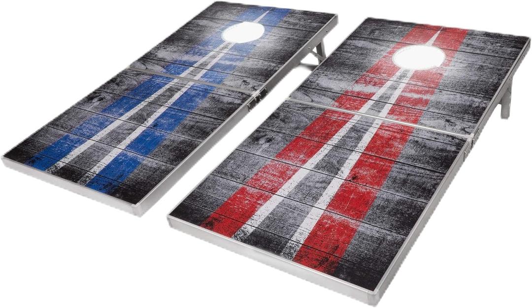 GoSports 4 x 2 ft Aluminum Cornhole Game Sets  Choose LED Lights or Standard - Set Includes 2 Foldable Regulation Size Boards, 8 Bean Bags, & Rules