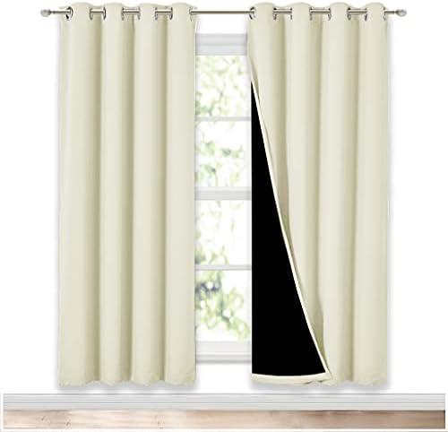 NICETOWN Living Room Completely Shaded Draperies, Privacy Protection & Noise Reducing Ring Top Drapes, Black Lined Insulated Window Treatment Curtain Panels (Beige, 2 Pieces, W52" x L72")