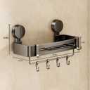 VOLPONE 2 Pack Shower Caddy Suction Cup, Corner Shower Shelves No Drilling, Showers Organizer Storage with Towel Bar & Removable Hooks, Bathroom Shower Shelf Rack for Inside Showers, Square