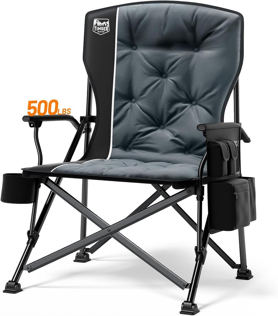 TIMBER RIDGE Padded Oversized Folding Camping Chair, 500lbs