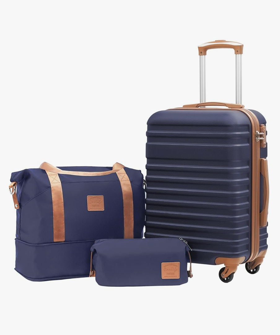 Coolife Suitcase Set 3 Piece Luggage Set Carry On Hardside Luggage with TSA Lock Spinner Wheels (Navy, 3 piece set (DB/TB/20))