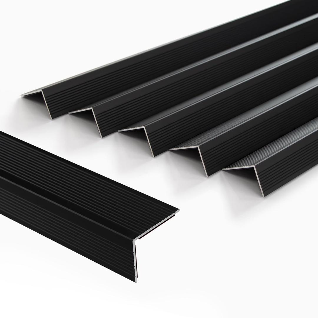 5-Pack 48 Inch Aluminum Peel and Stick Stair Nosing Matte Black Staircase Step Treads Anti-Slip Edge Protector, Waterproof Self Adhesive Stair Nose Molding Trim for Indoor & Outdoor