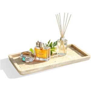 Natural Marble Travertine Vanity Tray, 12 x 6 inch Home Decor Tray for Home,Bathroom, Kitchen, Dresser, Coffee Table, Sink Storage Holder Organizer,Beige Travertine(NS015)