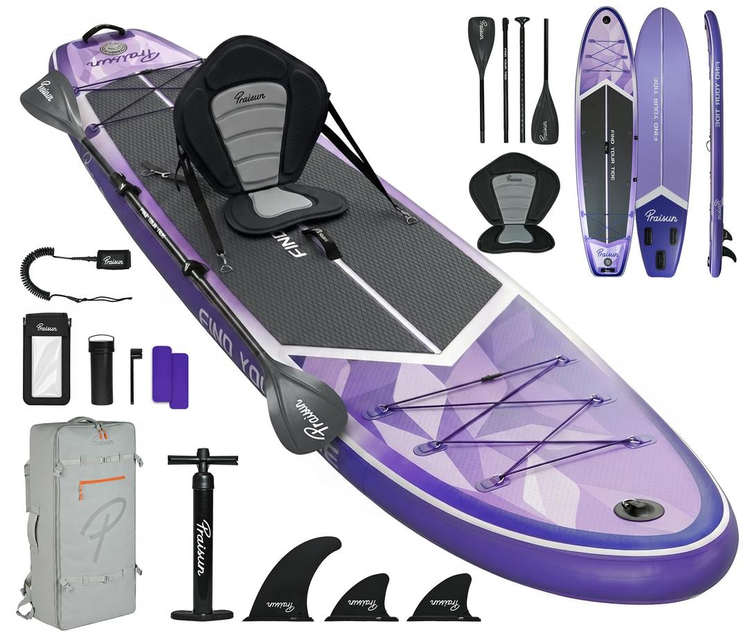 PRAISUN 12’ x 35” Inflatable Paddle Board, 450lbs Extra Wide Stand Up Paddleboard for Youth/Adults of All Skill Levels, Stable SUP with Seat & Full Kit, for Fishing, Yoga, Lake & Ocean, Purple