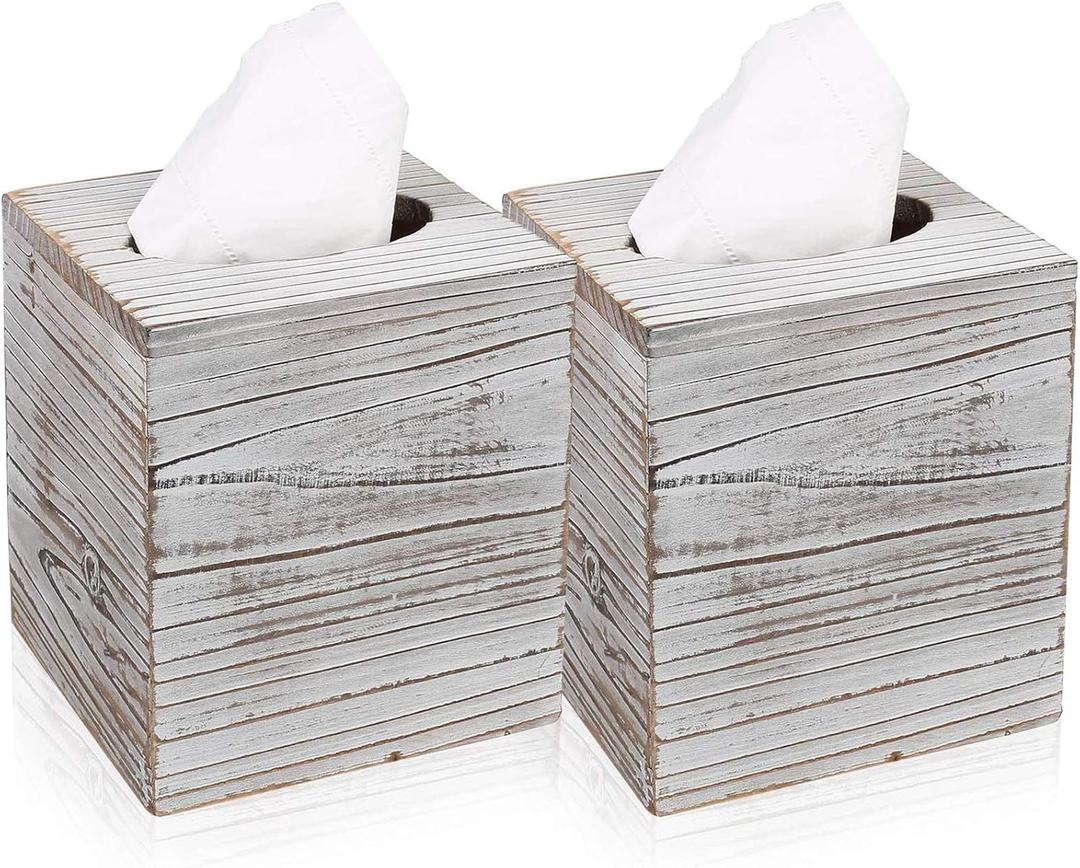 Hossejoy Square Tissue Box Cover with Slide-Out Bottom Panel. Perfect for Bathroom Vanity Countertops, Bedroom Dressers, Night Stands, Desks and Tables (Pack of 2)