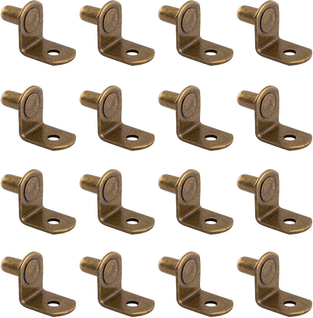 Shelf Support Pegs 60pcs L-Shaped Clips 6mm /0.24inch Shelf Bracket Pegs for Furniture Cabinet Closet (Antique Brass)