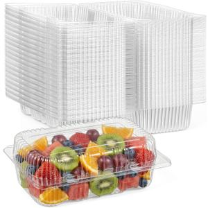 100 Pcs Clear Disposable Plastic Hinged Food Containers, 7.28 x 4.72 x 2.56 Inch Sturdy Clamshell Take Out Boxes for Dessert Salad Sandwich Bakery Cookies