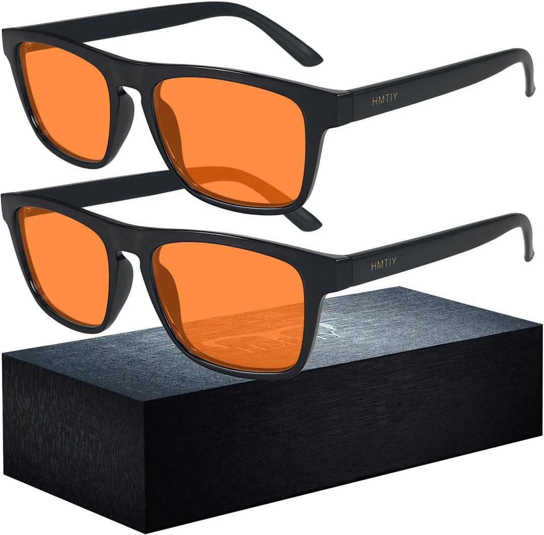 2 pack 99% Blue Light Glasses Men Woman, Computer Gaming Glasses Men, Blue Ray Filtering Amber Lens Anti Eye Strain (A2 All Black, Clear)