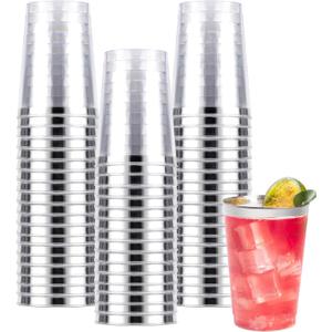 Goodluck 50PCS 10oz Plastic Cups for Party, Disposable Silver Plastic Cups, Plastic Cocktail Glasses for Wedding Thanksgiving, Christmas, and Parties
