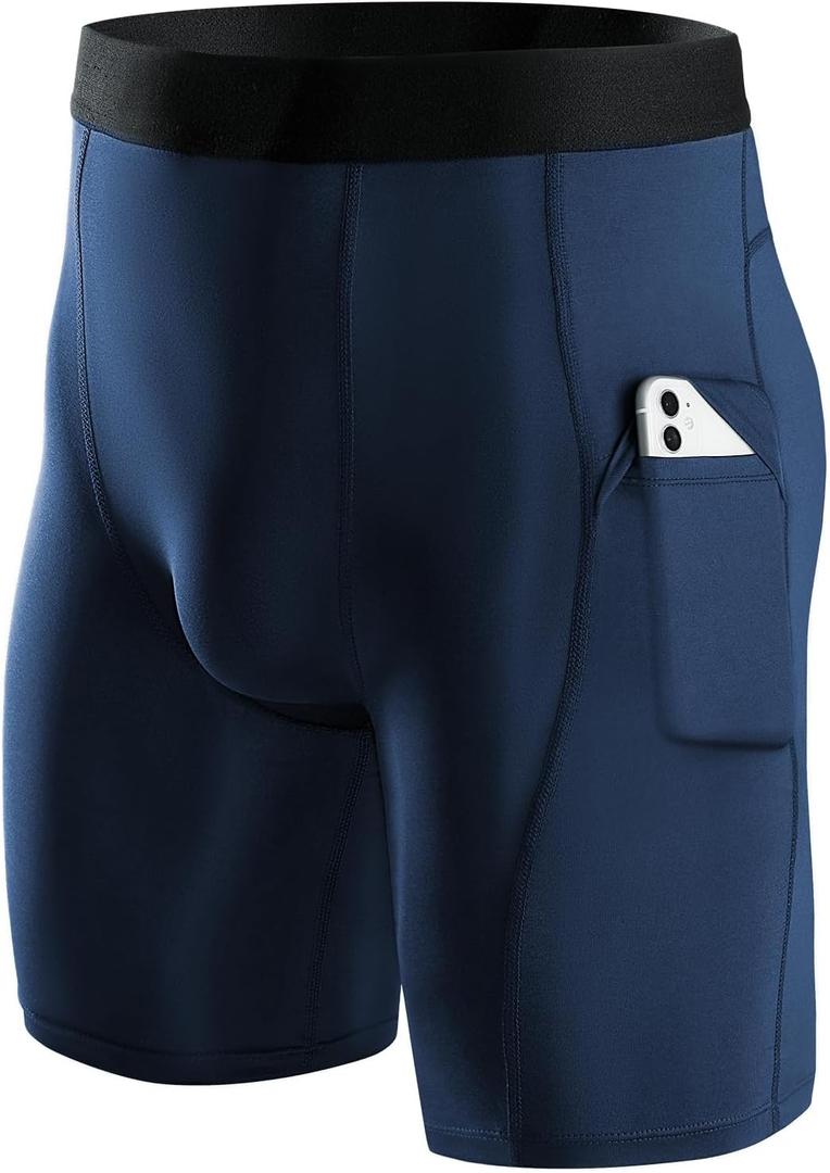 Niksa 1/2/4/5 Pack Compression Shorts Men, Spandex Running Shorts Athletic Workout Sport Performance Baselayer Underwear (Large, 1 Navy)