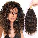 Gowit Pre Looped Deep Wave Crochet Hair 12 Inch 7 Packs Short Curly Mixed Brown Pre Twisted Ocean Wave Deep Twist Crochet Braids Synthetic Braiding Hair for Black Women