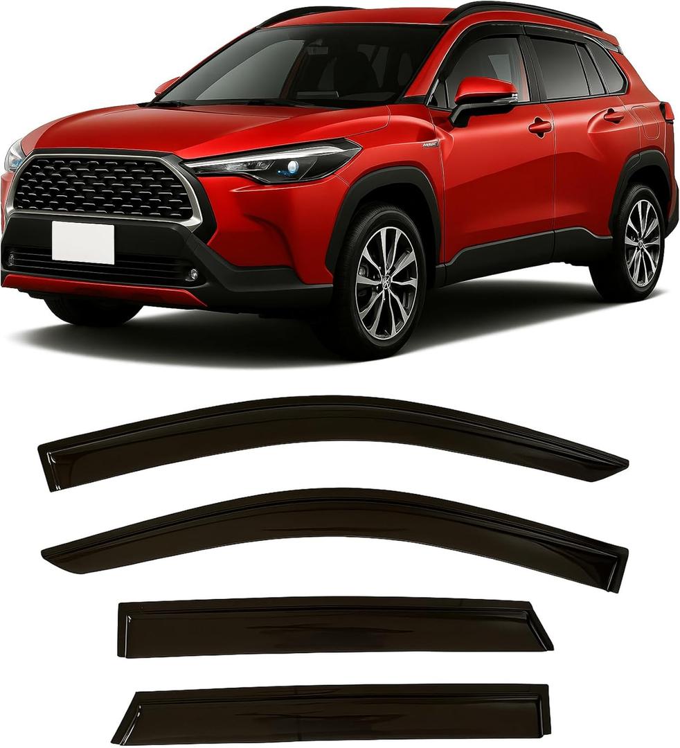 2022-2025 Tape-on Rain Guards for Toyota Corolla Cross Side Window Deflector Visors L LE XLE Hybrid S SE XSE Durable Tinted Vent Shade 2023 2024