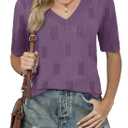 Yincro Womens Short Sleeve Sweaters Fall Summer Tops V Neck Lightweight Knit Pullovers(Misty Purple, L) (Purple, L)