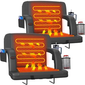 Suteck Dual-Sided Heated Stadium Seats for Bleachers with Back Support, Portable Heated Bleacher Seat with Backrest, 3 Heat Levels, 5 Pockets Ideal for Outdoor Stadiums and Events - Black, 23 inch Wide
