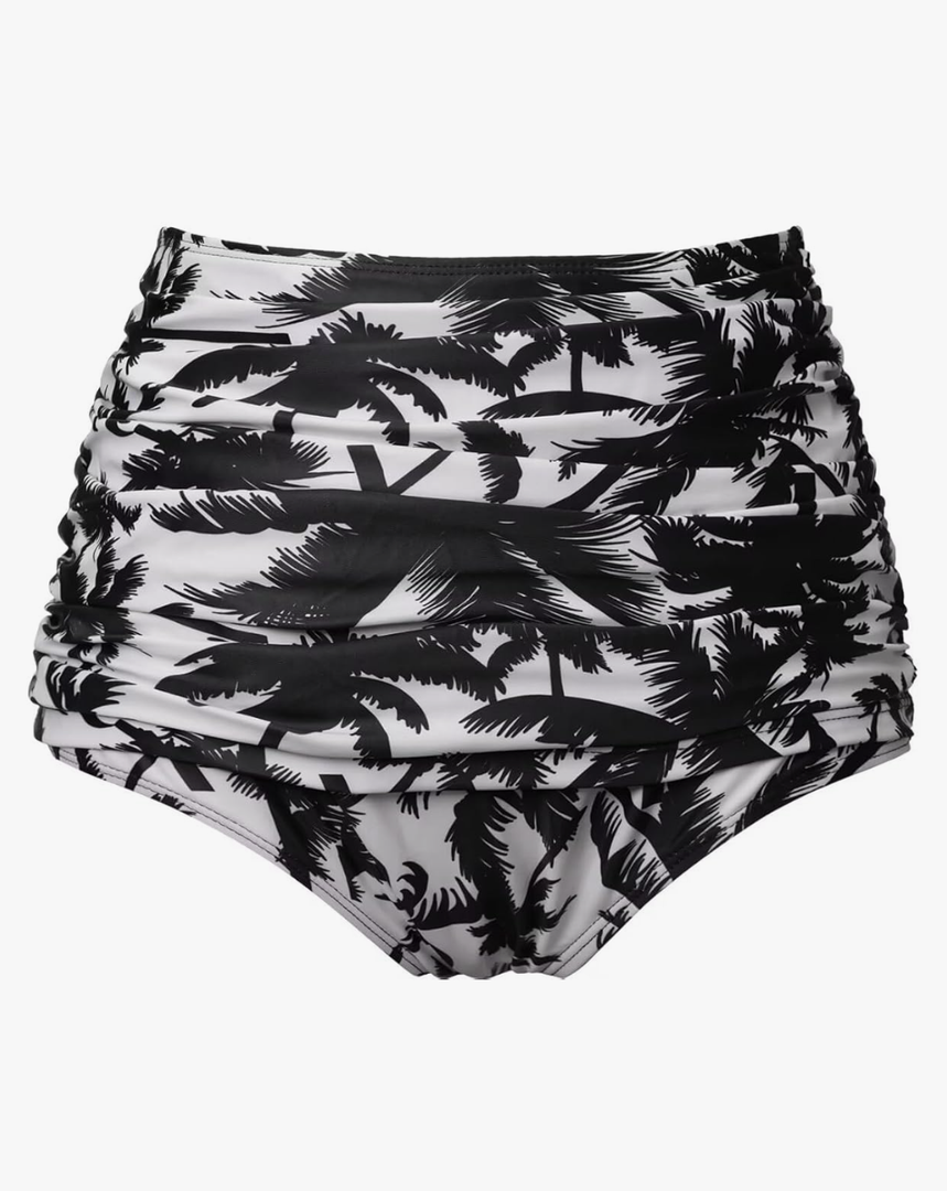 COCOPEAR Women's High Waisted Full Coverage Bikini Bottom Ruched Bathing Suit Bottoms for Women Tummy Control Swim Bottoms Black Coconuts L