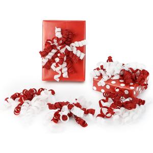 6" Metallic Glitter Red and White Self Adhesive Curly Ribbon Gift Wrap Bows for Christmas, Holiday, Birthday, Wedding, Presents, Party Favors Decorations 6-Count