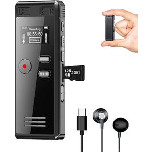 128GB Digital Voice Recorder With Playback - 3072 Kbps HD Voice-Activated Recording and Noise-Canceling, Audio Device for Lectures Meetings, A-B Repeat, MP3 Player