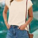 Cap Sleeve Tops for Women Summer Striped Short Sleeve Sweater Top Crew Neck Sleeveless Vest Spring Going Out Shirts (S)