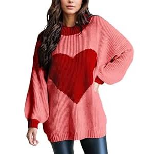 Valentine Sweater for Women Gifts for Her Batwing Sleeve Crewneck Cute Heart Oversized Sweater Womens Casual Pullover Tops Watermelon Red XL