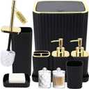 Bathroom Accessories Set - Gorgeous Black Bathroom Set, 10PC Bathroom Accessory Set, Toilet Brush, Trash Can, Qtip Holder & Soap Dispenser