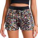 Womens Sequins Shorts A Line High Waist Elastic Sparkly Night-Out Shorts Clubwear Party Short (Black, XS)