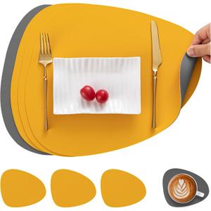 Myir JUN Placemats, Dual-Sided Placemats Waterproof Faux Leather Placemats Set of 4 Place Mats and Coasters Non-Slip Washable Table Mats for Dining Table (Gray Yellow, Set of 4)