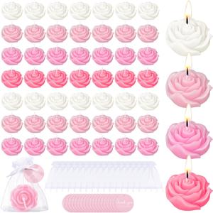 Treela 50 Set Flower Candles Wedding Favor for Guests Mini Pink Rose Shaped Tealight Candles for Return Gift Wedding Birthday Bridal Shower Housewarming Party