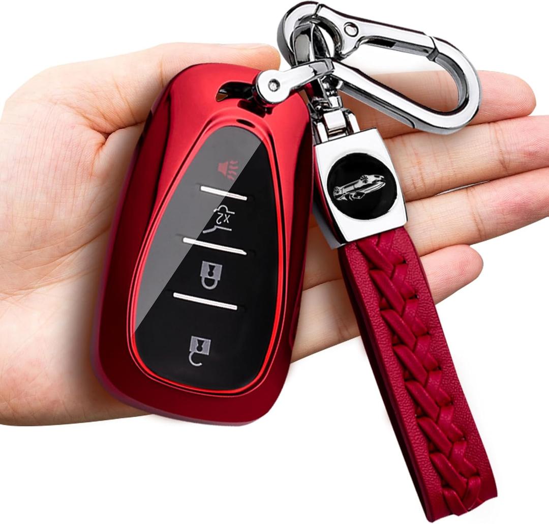 Red Chevy Key Fob Case TPU Protector with Key Chain, Compatible with 2021-2025 Malibu, Camaro, Cruze, Traverse, Volt, Bolt Remote Keyless Entry