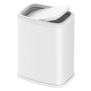 Cesun 2.1 Gallon Bathroom Trash Can with Swing-Top Lid, Small Stainless Steel Garbage Can with Removable Inner Bucket, Slim Waste Basket for Home, Office, Toilet, Bedroom, Living Room (White)