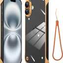 Frameless Phone case Compatible with iPhone 16 Case Transparent Electroplated Golden Frameless Design with Camera Lens Protection case