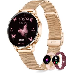 Smart Watches for Women 3 Bands 1.29" AMOLED Smartwatch Compatible Android and iOS Phones Answer/Make Calls Fitness Tracker Watch with 110+ Sports Modes Heart Rate Monitor Pedometer Sleep Rose Gold