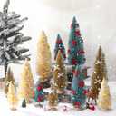 Soaoo 12 Pack Bottle Brush Christmas Trees with Bow 5 6 8 10 Inches Artificial Christmas Tree Decorations with Wood Base for Winter Snow Miniature Scene Tabletop Decor(Green, Gold, Ivory)