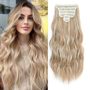Clip in Hair Extensions, 6 PCS Natural & Soft Hair & Blends Well Hair Extensions,Long Wavy Hairpieces(16inch, 6pcs,Honey Blonde with Platinum Highlights)