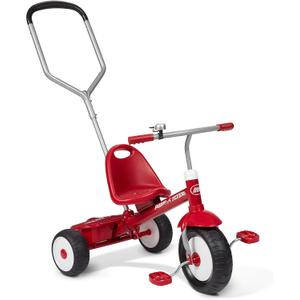 Radio Flyer Deluxe Steer & Stroll Kids Tricycle, Toddler Trike for Ages 2-5, Red