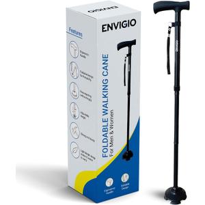 Foldable Walking Cane for Men & Women | Free Standing Cane | Pivot Tip, Heavy Duty | Height Adjustable | Comfortable T Handles | Fold up Aluminum Cane | Walking Sticks for Seniors | Black